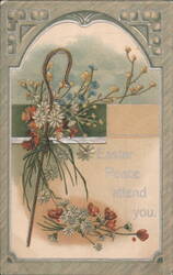 Easter Peace Greeting with Shepherd's Crook and Flowers Postcard