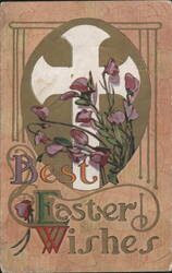 Best Easter Wishes with Cross and Sweet Pea Flowers, Art Nouveau Style Postcard