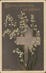 Easter Cross with Lily of the Valley, 'May this Easter bring you gladness' Postcard
