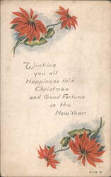 Christmas & New Year Greetings with Red Poinsettias Postcard