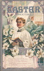 Easter Greeting with Choir Boy, Lilies & Organist Postcard