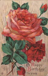 Happy Birthday Roses with Personal Message to Granddaughter, 1913 Postcard