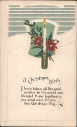 Christmas Wish with Lit Candle, Red Flowers, and Poem Postcard