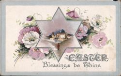 Easter Greetings: Star of David with Jerusalem Scene, Flowers Postcard