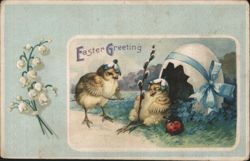 Easter Greeting with Chicks, Cracked Egg, Lily of the Valley Postcard