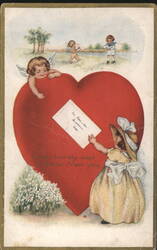 Valentine's Day Heart with Girl, Cherubs, "I can hardly wait to hear from you" Postcard