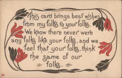 Best Wishes from My Folks to Your Folks Sentimental Greeting Postcard