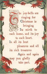 Christmas Joy-Bells Poinsettia Border Greeting Postcard