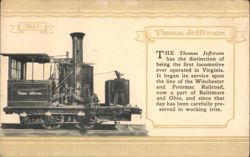 Thomas Jefferson Locomotive, First in Virginia, B&O Railroad 1835 Postcard