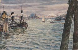 Hamburg Harbor from the Landing Bridges by Max Ullmann Postcard