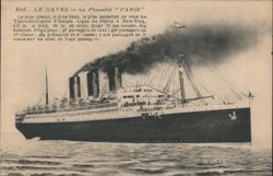 SS Paris Transatlantic Liner, Le Havre to New York Postcard