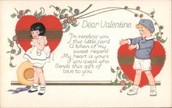 Dear Valentine Children with Hearts - Guess Who Sends This Gift of Love Postcard