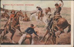 Buffalo Bill's Bucking Bronchos with Cowboys on Wild Horses Postcard