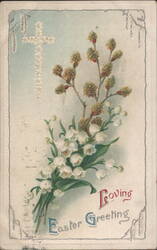 Loving Easter Greeting with Lily of the Valley, Pussy Willows & Floral Cross Postcard