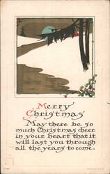 Merry Christmas Winter Scene with Holly and Sent from Enfield, NH 1915 Postcard