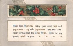 Holly & Berries Christmas & New Year's Greeting Card, 1915 Postcard