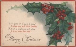 Merry Christmas Holly & Berries Greeting Card with Poem Postcard