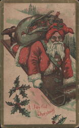 Santa Claus on Sleigh with Sack of Toys, A Joyful Christmas Greeting Postcard