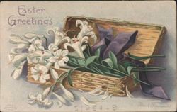 Easter Greetings Lilies in Woven Basket by Ellen H. Clapsaddle Postcard