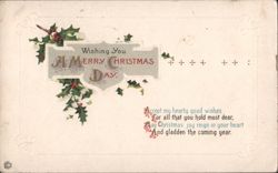 Wishing You A Merry Christmas Day with Holly and Berries Postcard