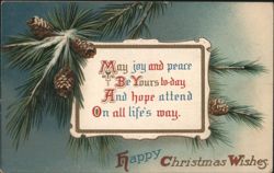Happy Christmas Wishes with Pine Boughs and Cones Postcard