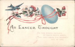 An Easter Thought with Blue Egg, Bird, and Cherry Blossoms Postcard