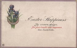 Easter Happiness Greeting with Purple Irises Postcard
