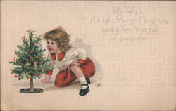 Child with Christmas Tree, My Wish for a Bright Merry Christmas & New Year Postcard