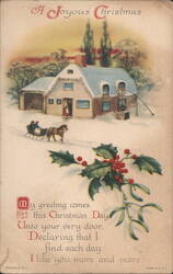 A Joyous Christmas Snowy Winter Scene with Holly & Mistletoe Postcard