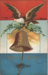 Bald Eagle, Liberty Bell, and 'A Glorious Fourth' Patriotic Greeting Postcard