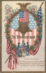 In Memoriam Decoration Day with Eagle, Flag & Soldiers Postcard