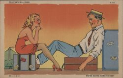 The Fun's All Over, We're Going Home to Rest - Couple on Suitcases Postcard