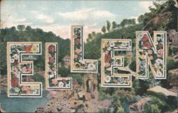 ELLEN Floral Name Art with Scenic Landscape Background Postcard
