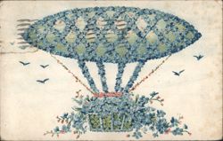 Forget-Me-Not Flower Hot Air Balloon with Birds Postcard