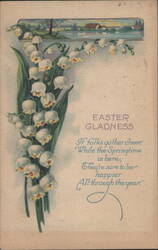 Easter Lily of the Valley Bouquet with Springtime Landscape, Amsterdam NY Postcard