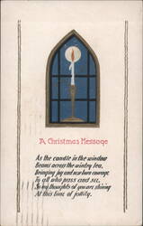 Christmas Candle in Arched Window with Festive Poem Postcard