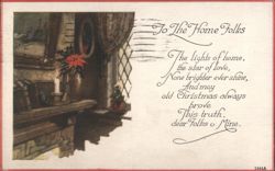 To The Home Folks Christmas Interior with Poinsettia & Candle Postcard