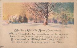Snowy Winter Landscape with Houses and Christmas Greeting Postcard