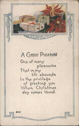 Christmas Greeting with Poinsettias & Gifts, Poem, 1921 Postcard