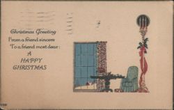 Christmas Greeting with Cozy Interior Scene and Candelabra Postcard