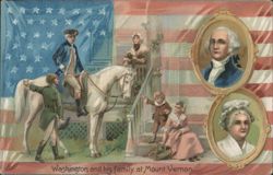 George Washington and Family at Mount Vernon, American Flag, President's Day Postcard