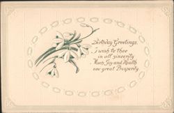 Birthday Greetings with Embossed Snowdrop Flowers and Good Wishes Postcard