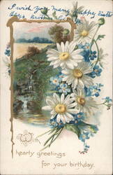 Daisies & Forget-Me-Nots, Landscape, Birthday Greetings to Brother George Postcard
