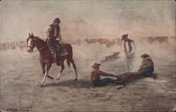 John Innes Art: Cowboys Branding Cattle on the Open Prairies Postcard