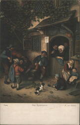 Der Spielmann - Lively European Tavern Scene with Musicians and Villagers Postcard