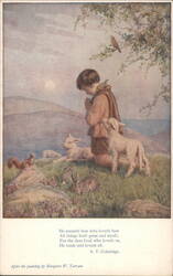 Child Praying with Animals, Coleridge Poem by Margaret W. Tarrant Postcard