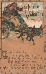 Valentine's Day Couple in Donkey Cart with 'Love Better Than Gold' Poem Postcard