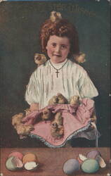 Girl with Chicks and Easter Eggs, Best Easter Wishes Greeting Postcard