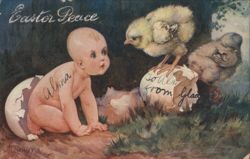 Easter Peace Baby and Chicks with Broken Eggshells Postcard