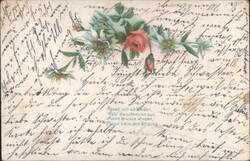 Floral Bouquet with Rose and Edelweiss, German Poem Postcard